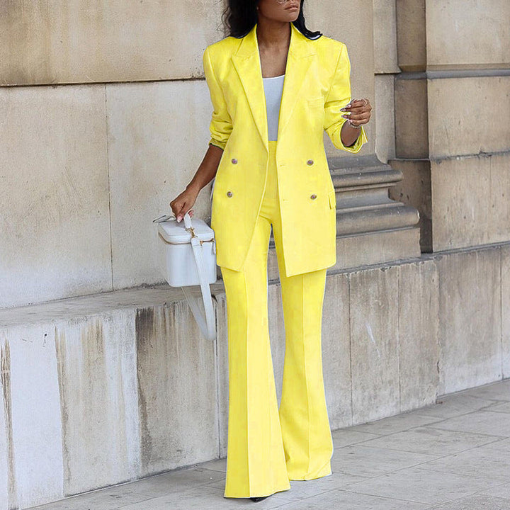 Stylish women's matching blazer and trouser set, perfect for formal events, business, or elegant office wear.