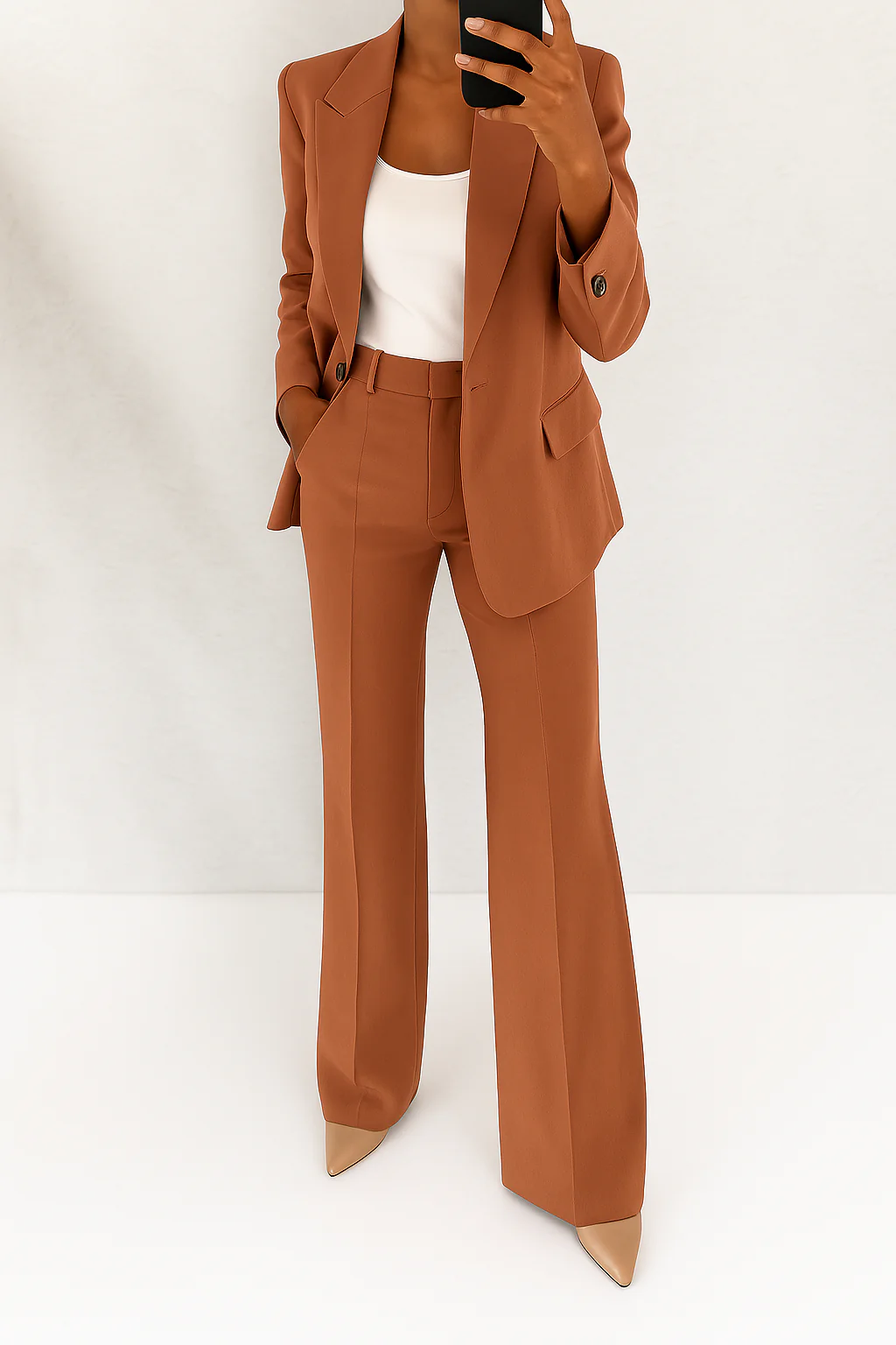 Elegant women's two-piece blazer and trousers suit set, versatile for business casual or formal events.