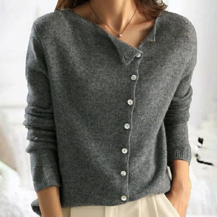 Elegant women's V-neck knit sweater, button-front, perfect for casual or dressed-up looks, long sleeve