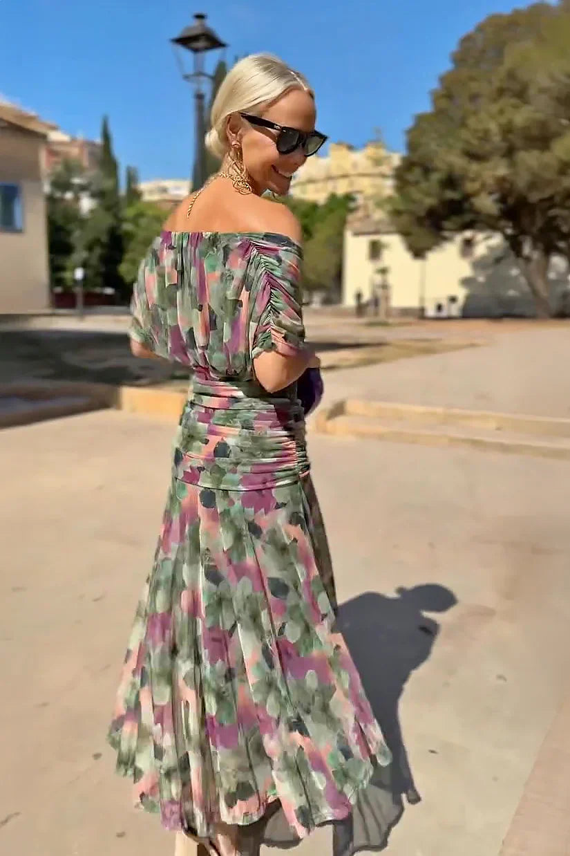Chic women's formal party dress, a V-neck maxi with elegant draped sleeves, perfect for any special occasion.