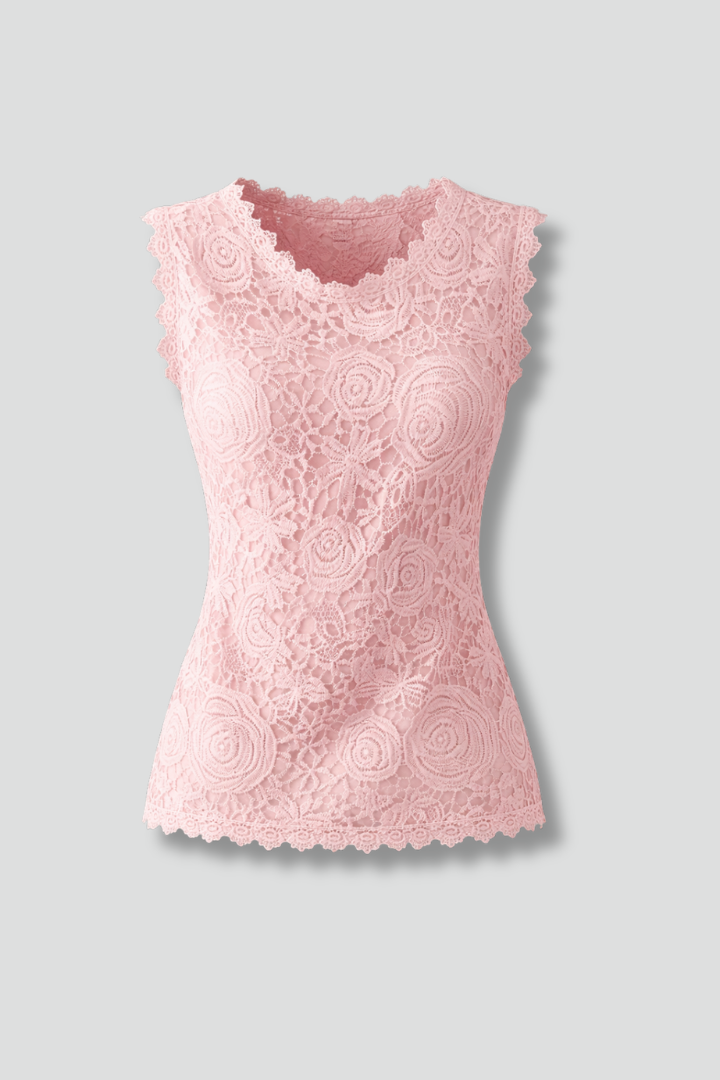 Elegant women's V-neck sleeveless blouse with chic lace detail, perfect for summer casual fashion.