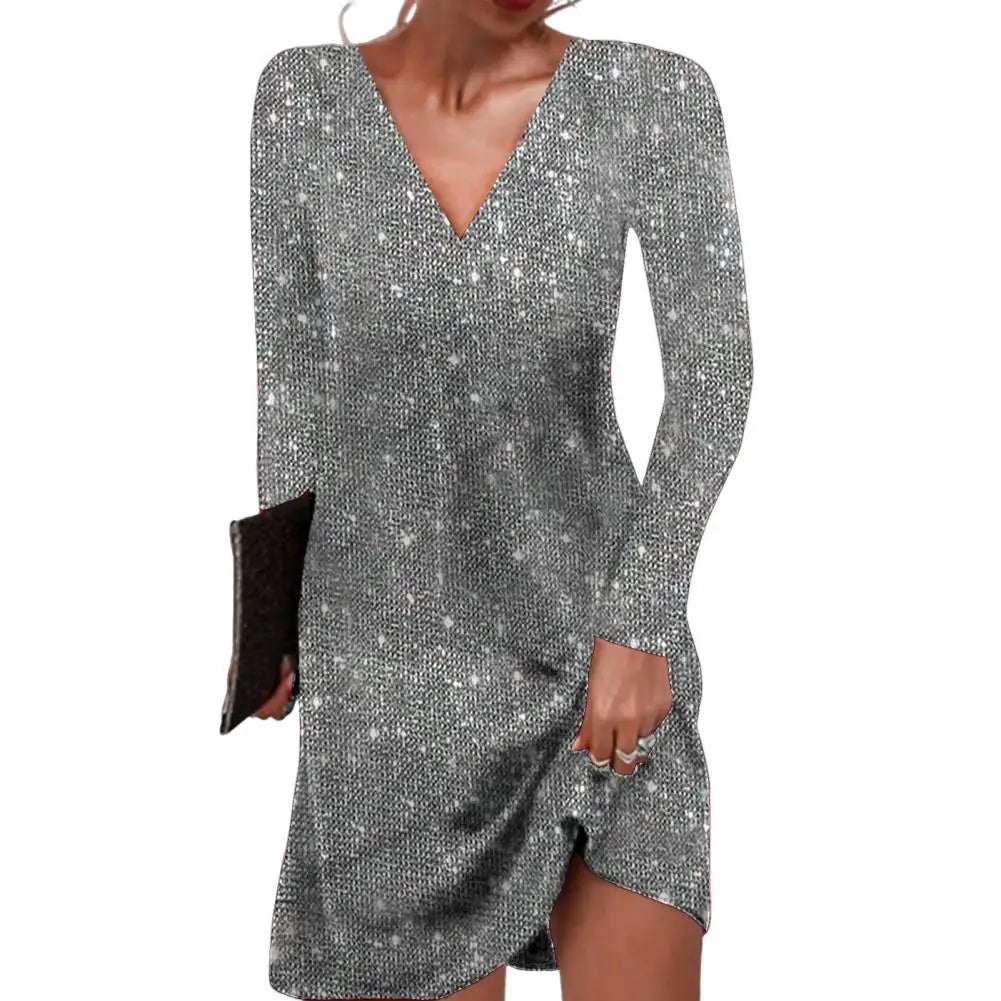 Classic women's wrap midi dress with a flattering V-neck, a versatile and elegant staple.