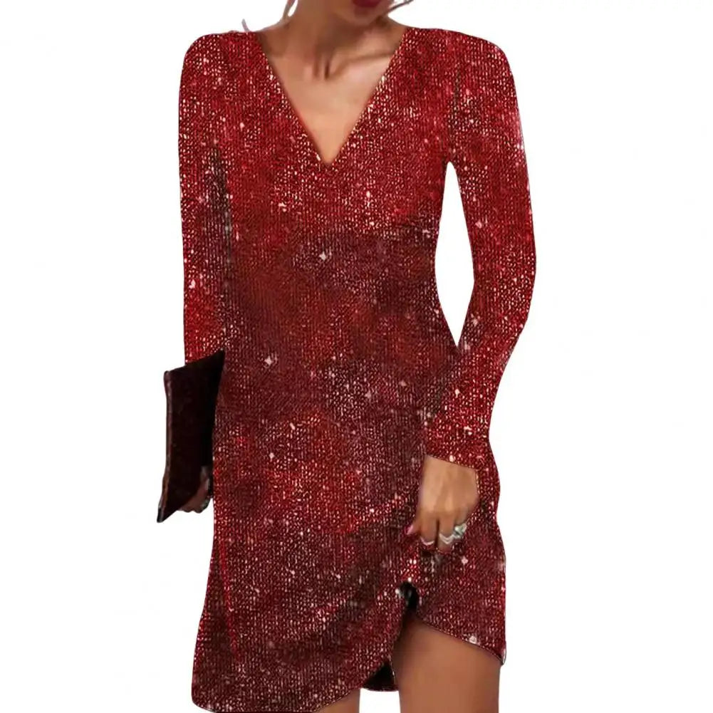 Sophisticated black V-neck wrap midi dress for women, ideal for evening wear, enhancing a classic look.