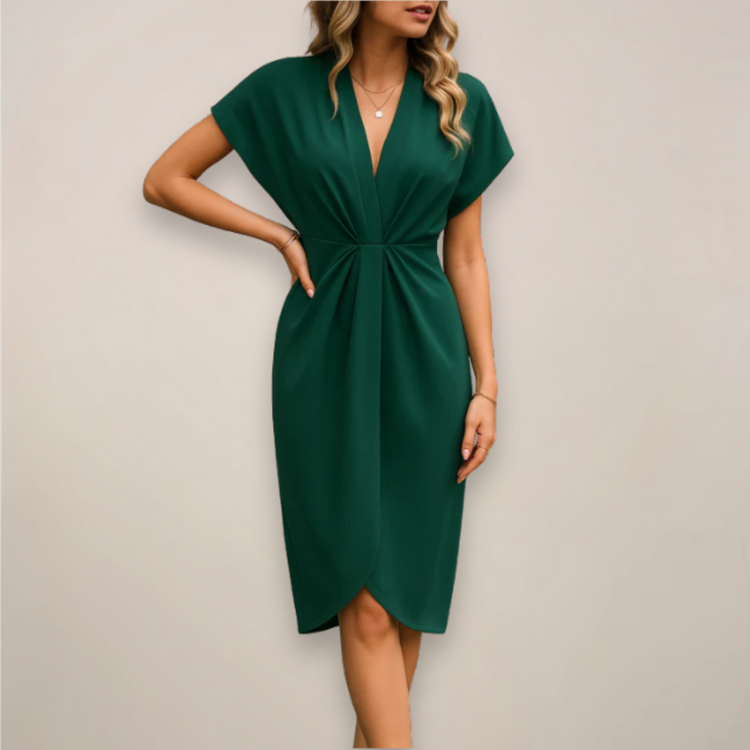 Stylish women's summer wrap dress with a V-neck, suitable for various casual events.