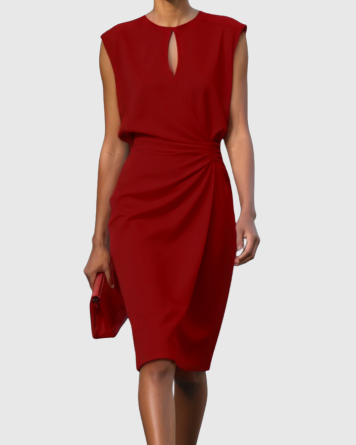 Stylish sleeveless knee-length women's summer dress with keyhole neckline, perfect for spring casual or evening.
