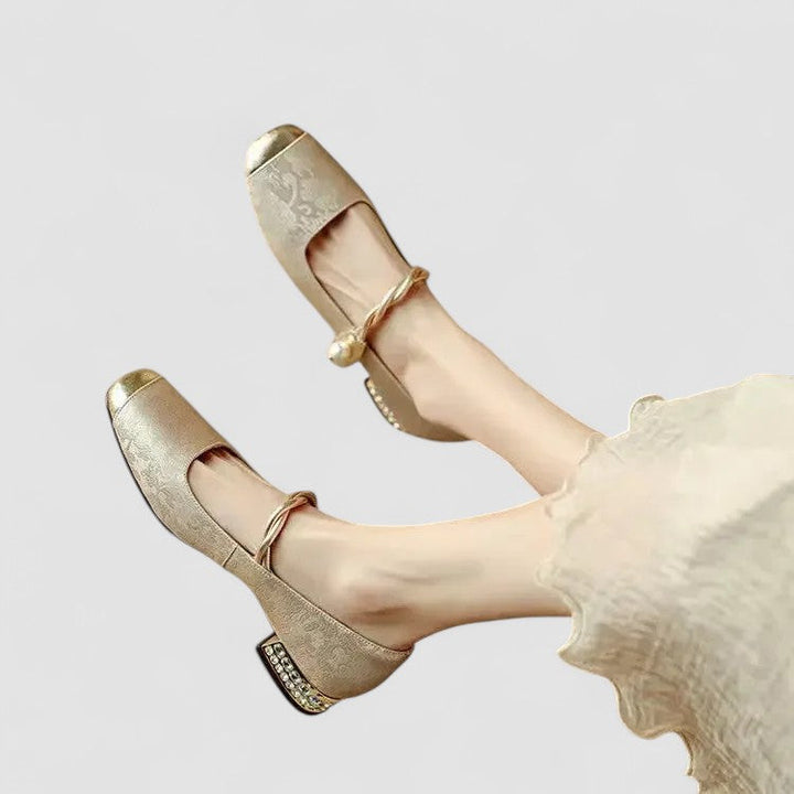 Women's pearl adorned block heels, a stylish and comfortable choice for summer