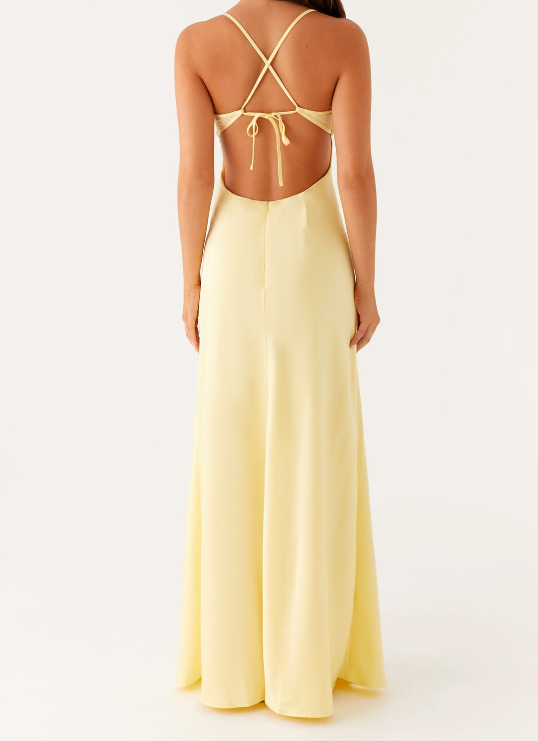Women's yellow halterneck maxi dress featuring a sweetheart neckline. A chic formal occasion wear dress.