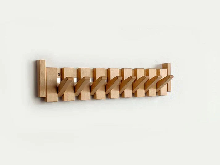 Decorative wooden piano key coat rack. Elegant wall storage for coats, bags, hats in any home.