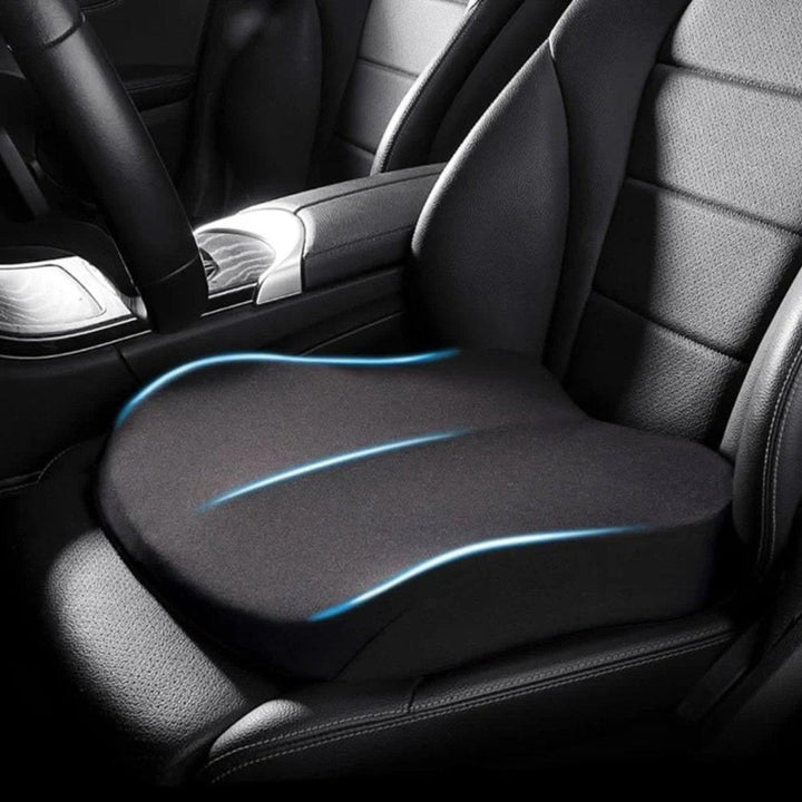Ergonomic car seat cushion for improved driving comfort, posture support & non-slip security on long trips.