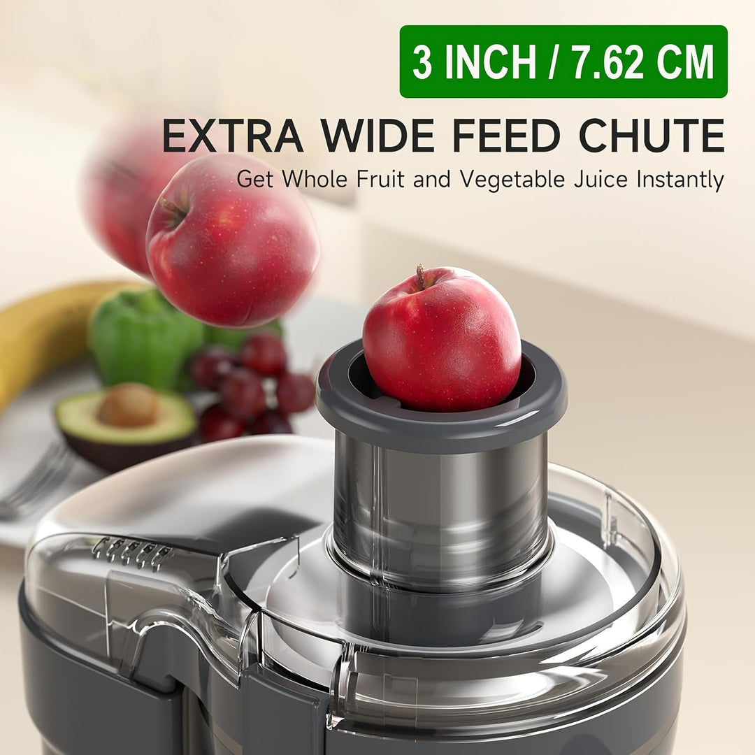 Sleek stainless steel 500W electric juicer. Efficient kitchen appliance for fruit & vegetable healthy drinks at home.