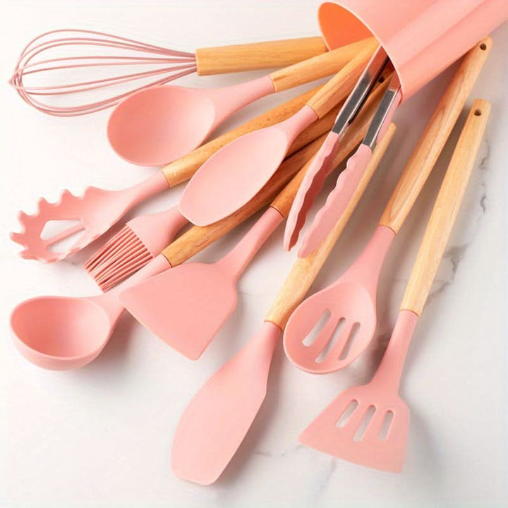 High-quality 12-piece silicone kitchen tool set for versatile cooking & baking. Heat & scratch resistant.