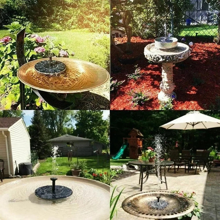 Easy-install floating solar fountain pump, perfect for bird baths, garden ponds, & outdoor decor. No electricity needed.