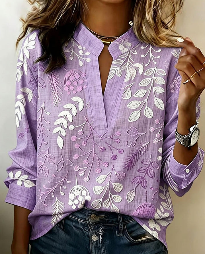 Chic Women's Pastel Floral V-Neck Blouse, perfect for spring fashion.