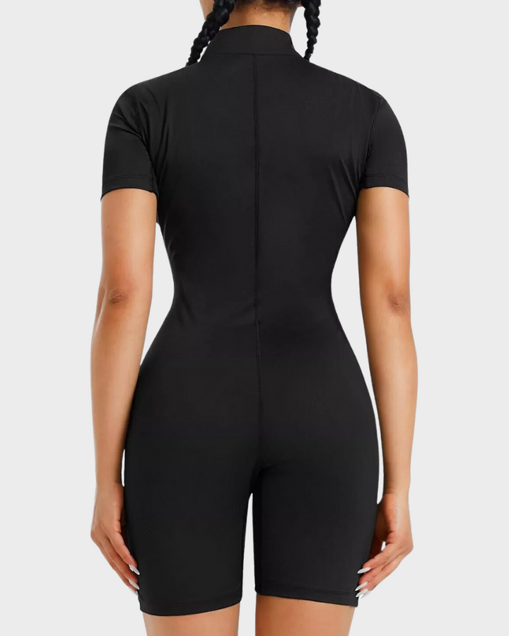 Black compression full body shaper sauna suit, women's workout apparel for comfortable and effective slimming.