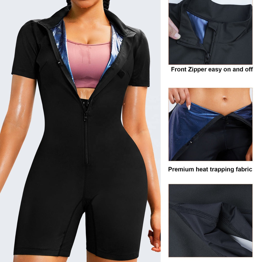 Women's full body sauna shaper suit, premium fitness gear designed for weight loss, sculpting, and performance.