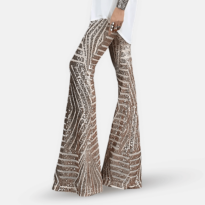 Glamorous women's sequin high waist flare pants, perfect for party wear or festival outfits.