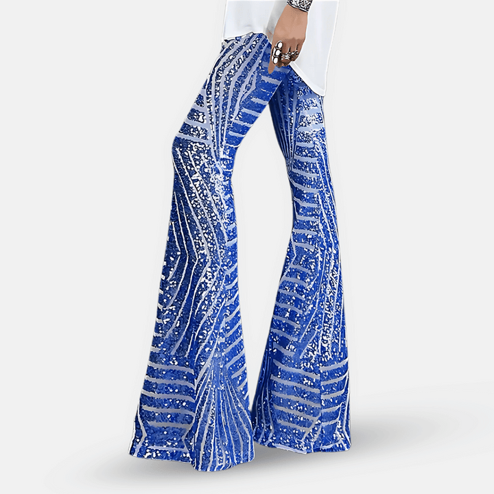 Eye-catching women's sequin high waist flare pants, a must-have for dazzling party and festival style.