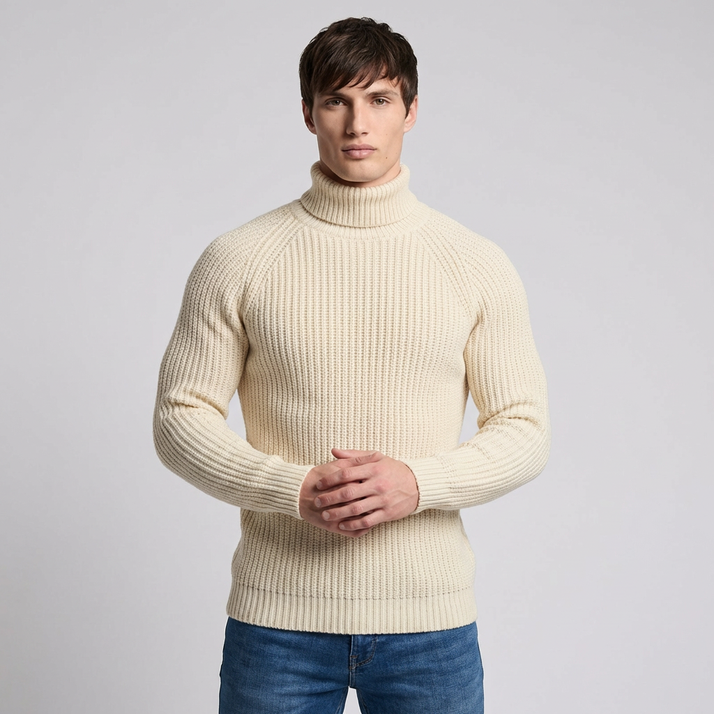 Men's classic fit turtleneck winter sweater in dark gray, perfect for cold weather & a cozy, layered casual look.