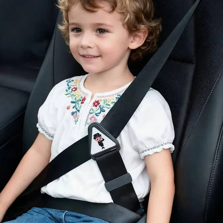 Seat belt adjuster for children keeps car strap off neck/face, boosting safety & comfort for kids.