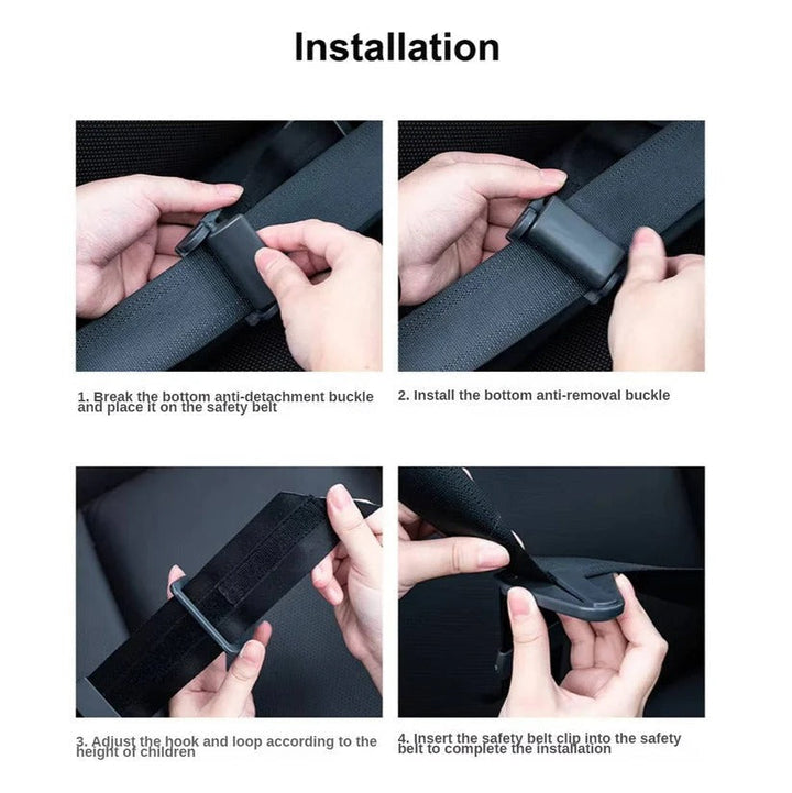 Child safety seat belt adjuster for proper fit, enhancing comfort & protection for kids in any vehicle.