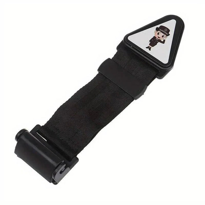 Kids seat belt adjuster ensures proper strap fit for car travel safety & comfort.