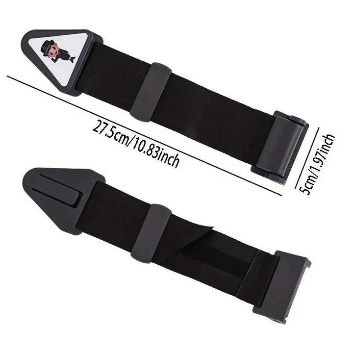 Kids seat belt strap adjuster secures shoulder strap correctly, preventing discomfort for safer car journeys.