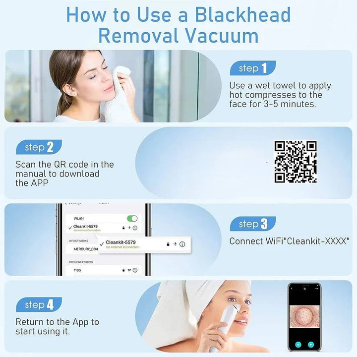 Deep cleaning smart blackhead remover. Rechargeable acne extractor with 1080P camera for effective skin treatment.