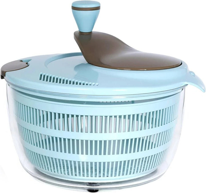 Dual drainage vegetable spinner, efficiently removes water from freshly washed greens, saving prep time.