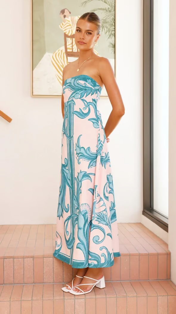 Comfortable & chic women's casual dress; elegant print, short sleeves, and a flattering flowy midi design.
