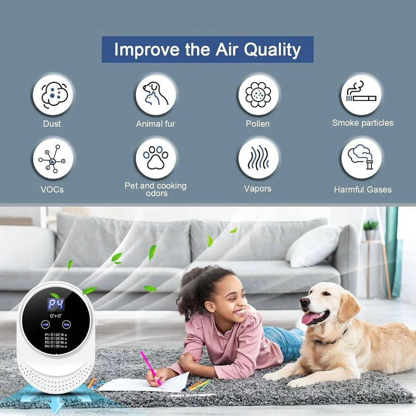 Smart odor eliminator for home, tackles pet odors, offers automatic air purification.