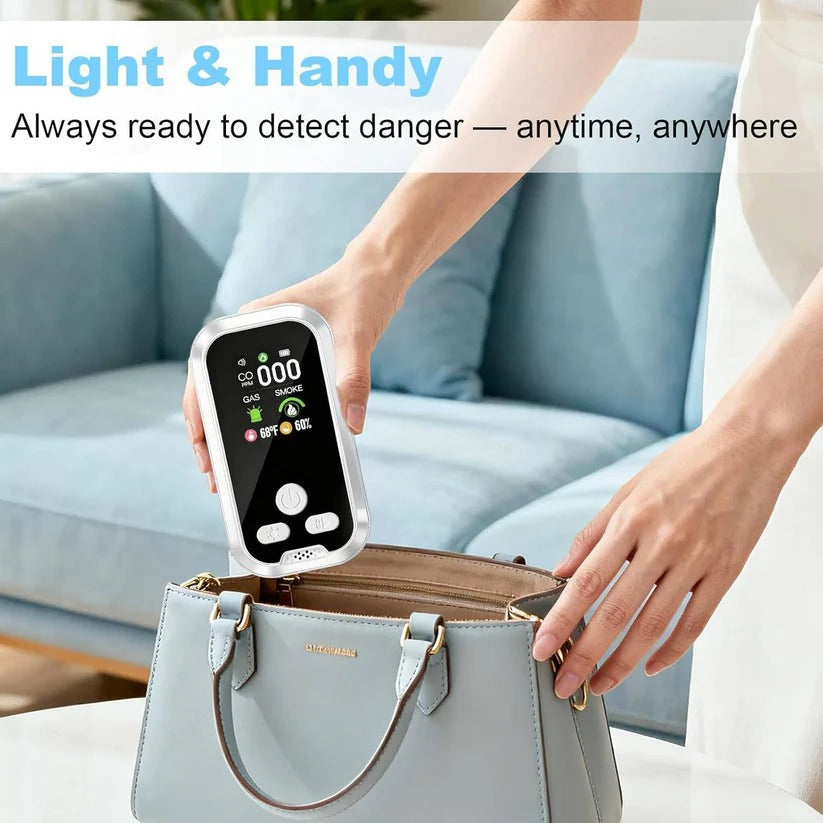 Rechargeable smoke, CO & flammable gas detector with bright LCD display. Essential carbon monoxide and natural gas safety for home.