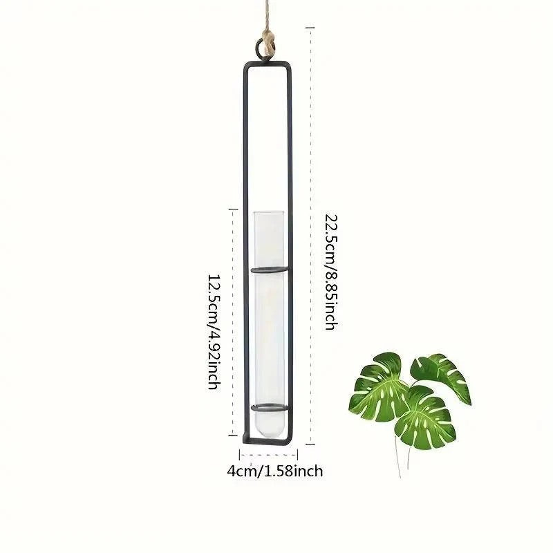 Indoor plant propagation station featuring clear glass tube wall planters for growing new cuttings.