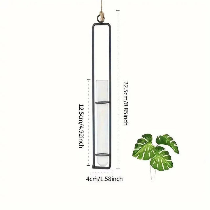 Indoor plant propagation station featuring clear glass tube wall planters for growing new cuttings.