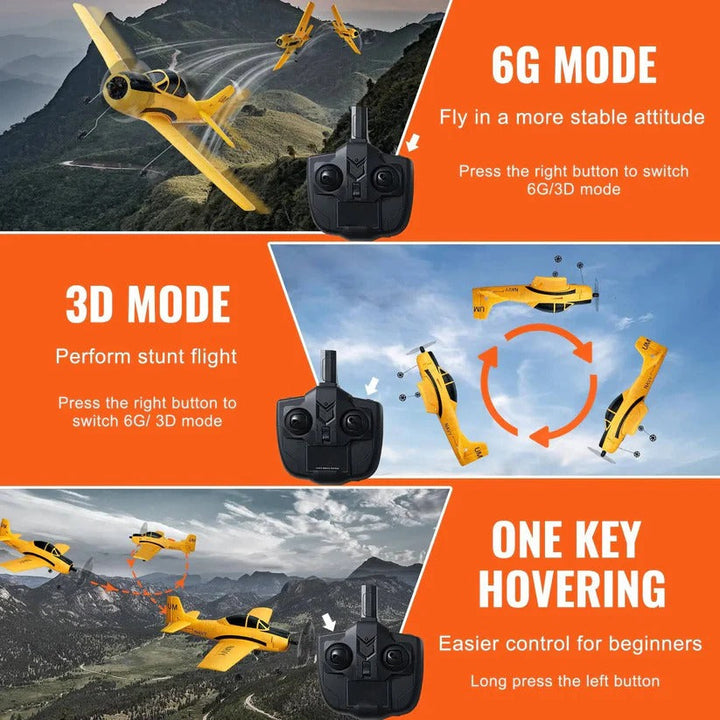 Simple remote control RC airplane with 6-axis gyro, ideal for learning to fly. Durable beginner hobby plane.