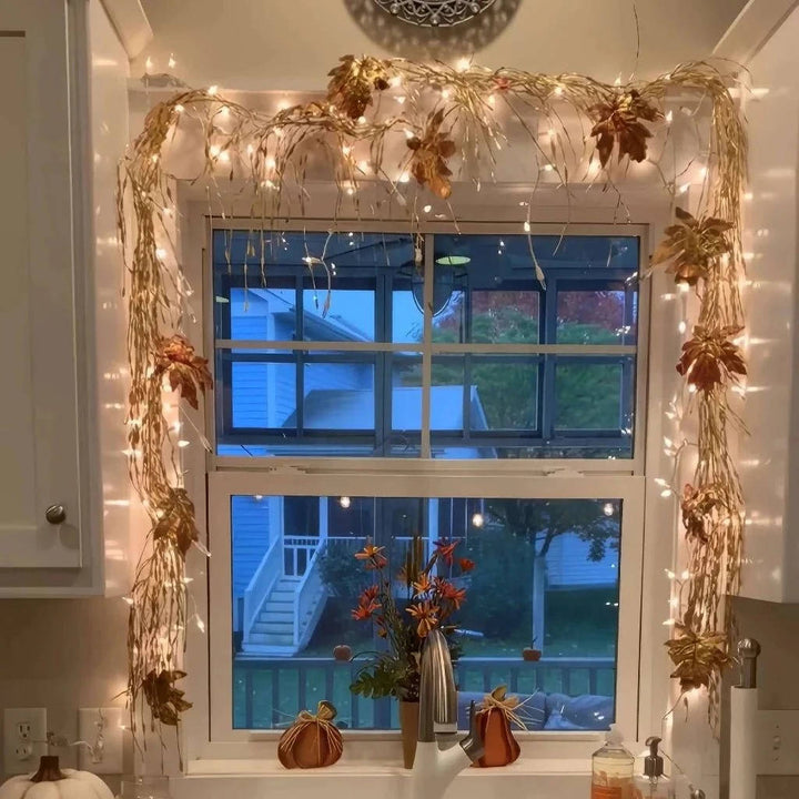 Shimmering Lighted Ornament Garland with plug-in festive lights, ideal for flexible home accent decor.