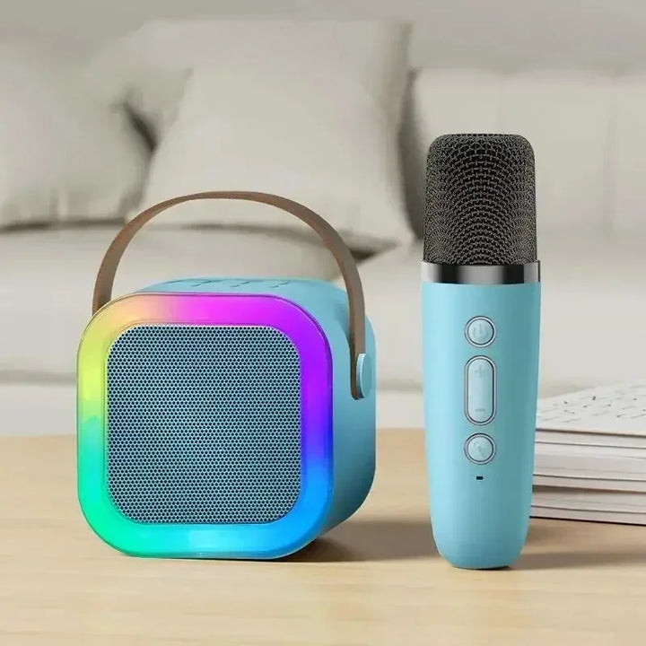 Get the party started with this wireless karaoke machine. Dual mics, LED lights, & portable Bluetooth speaker for all.