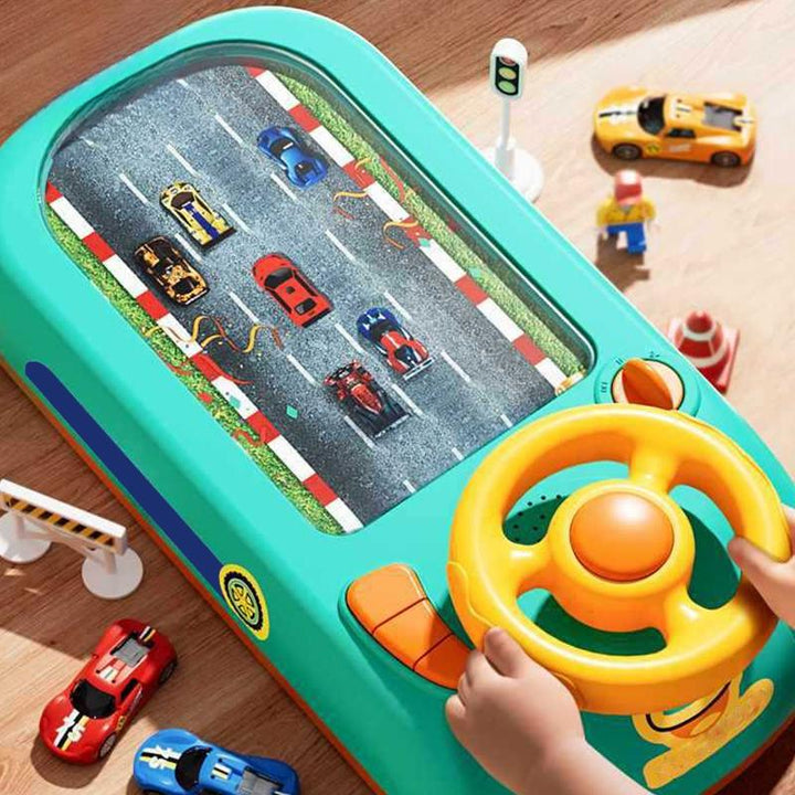 Kids' interactive steering wheel racing game set for toddlers, enhancing motor skills & imaginative play.