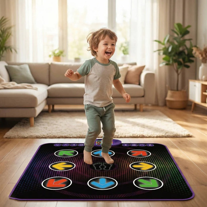 Vibrant light-up Bluetooth dance mat for kids; an active electronic music game pad for fun, interactive play.