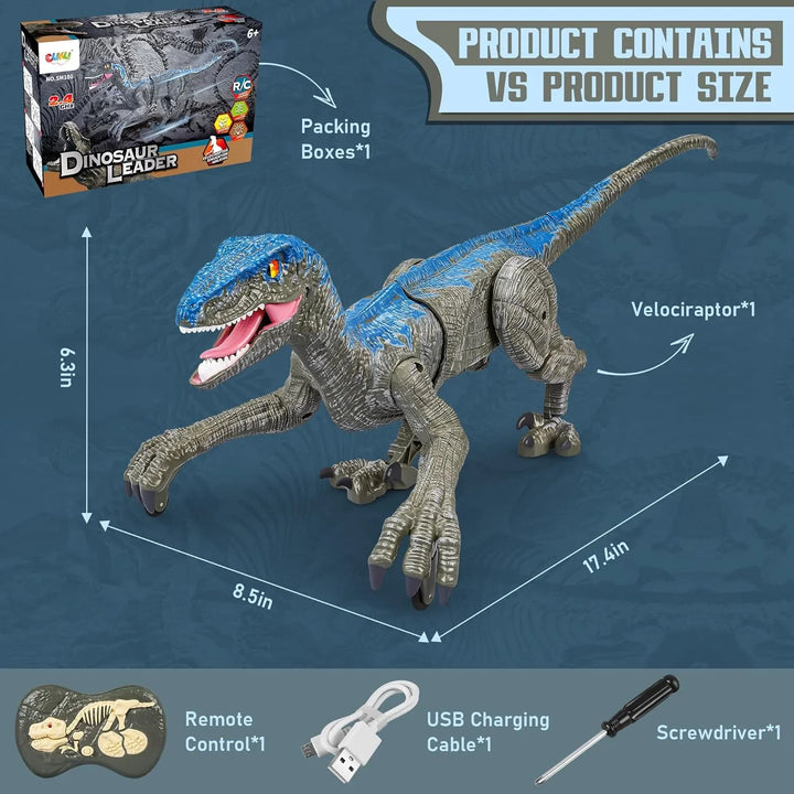 Remote control Velociraptor dinosaur toy with easy-to-use controller, perfect for interactive play and gifts.
