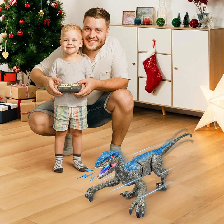 Exciting remote control Velociraptor dinosaur toy, a perfect interactive gift for kids who love dinosaurs.