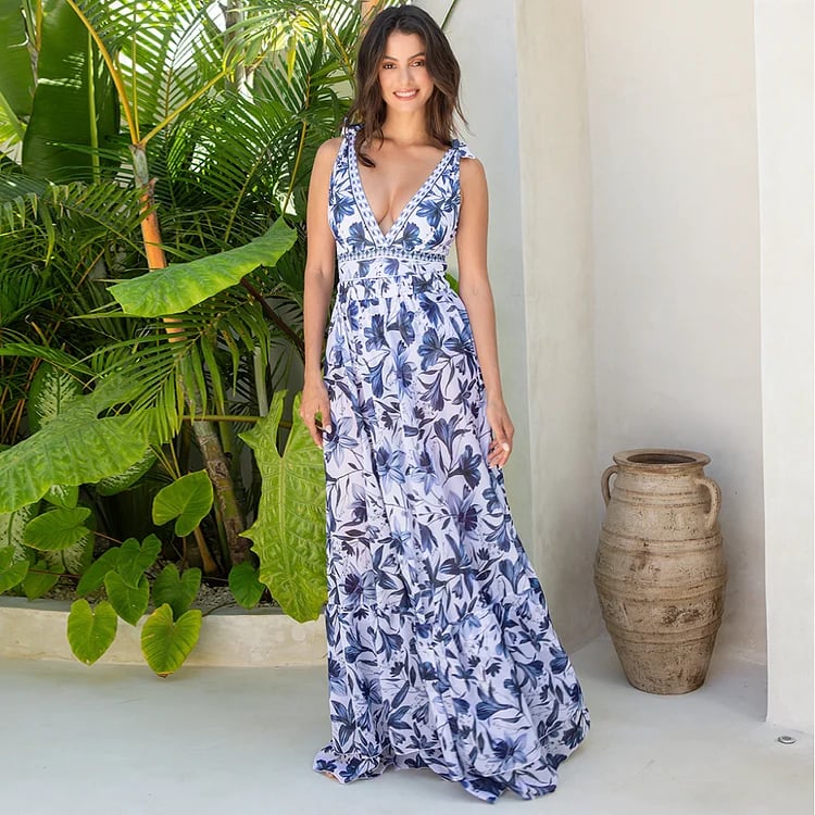 Chic women's summer fashion beachwear set: two-piece swimsuit with a coordinating skirt.