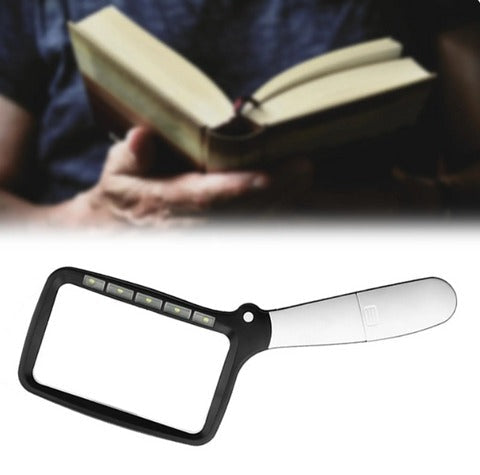 Portable LED magnifying glass, foldable design for crafting and detailed work, an essential vision aid for seniors.