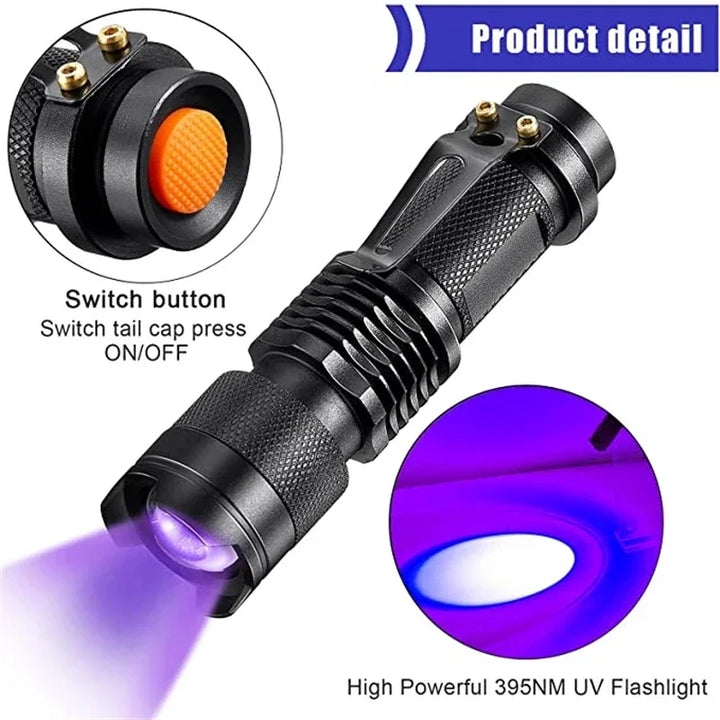 Tavvitaimp18 UV flashlight for finding pet urine, food stains & other invisible spills on carpets & upholstery.