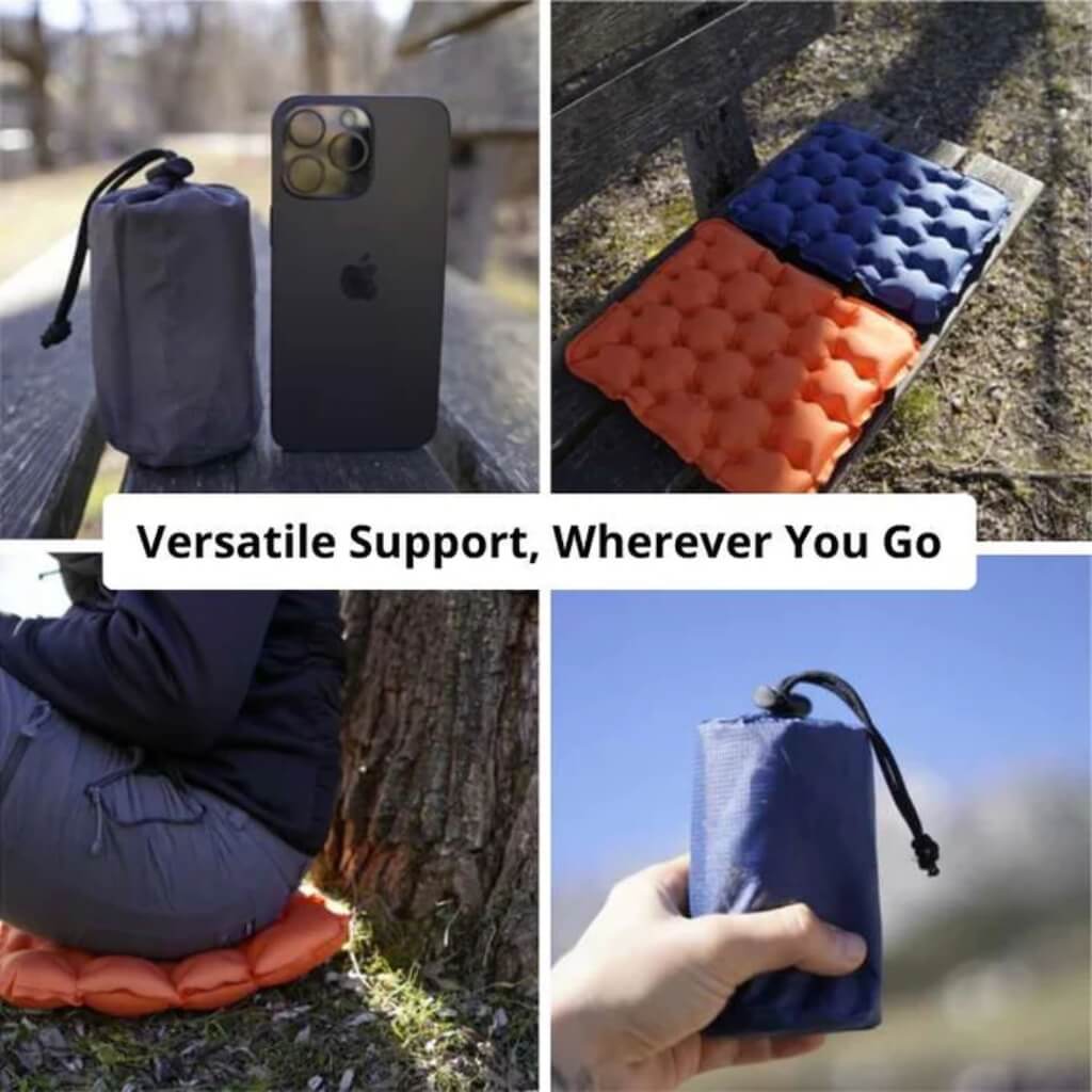 Unisex inflatable waterproof seat cushion, lightweight & portable for comfortable travel, camping, or hiking.