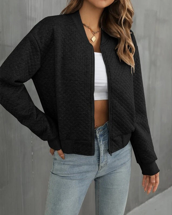 Lightweight women's bomber jacket, perfect casual zip-up outerwear for comfortable summer or spring fashion.