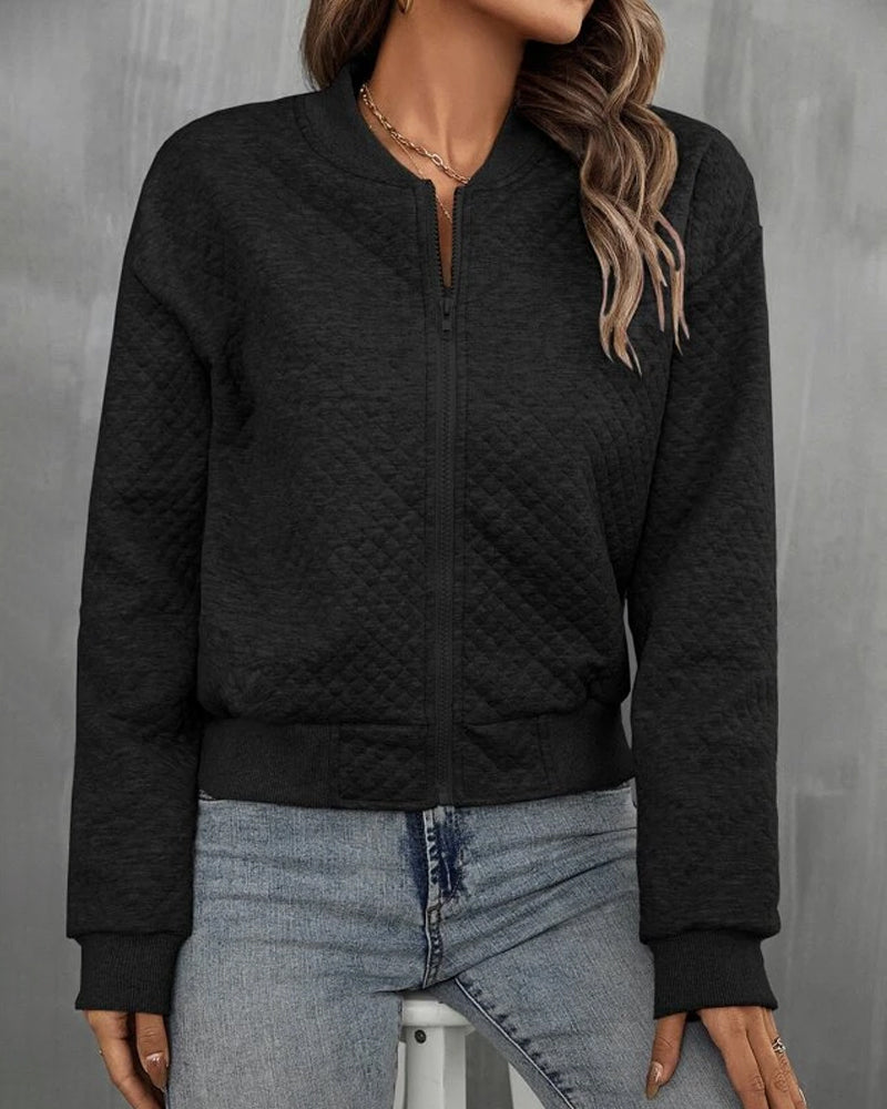Stylish women's zip-up bomber jacket, lightweight for spring and summer everyday fashion & layering.