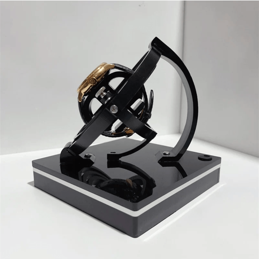 Silent motor watch winder for automatic watches, providing secure storage and optimal timepiece care.