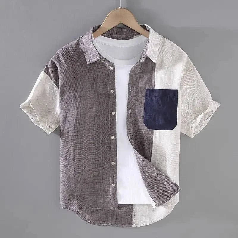 Men's Aperto colorblock short-sleeve shirt. Relaxed fit, two-tone design for modern summer style & comfort.