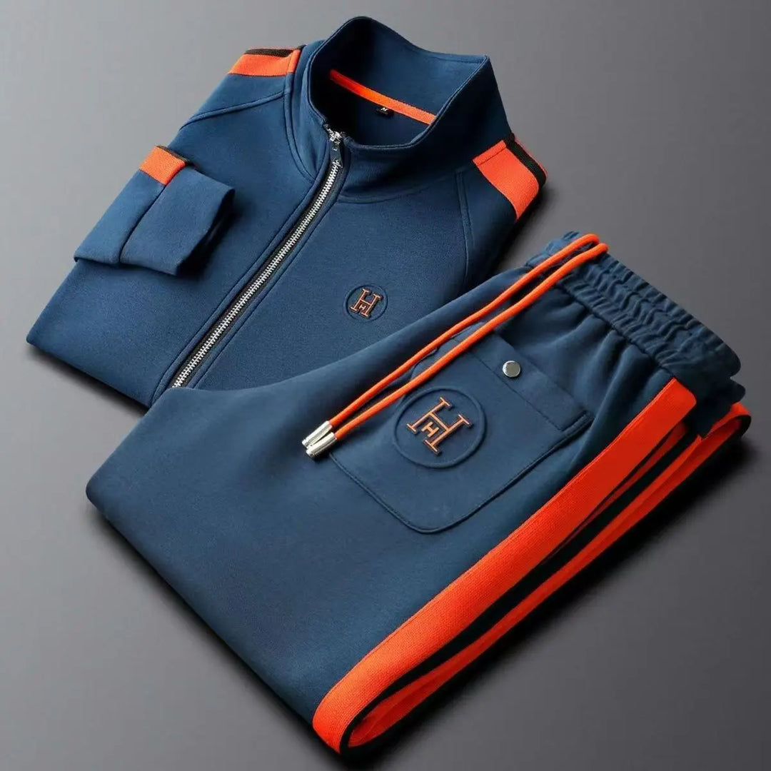 Men's athletic 2-piece tracksuit: zip-up jacket & straight-leg pants. Ideal activewear or casual leisure.