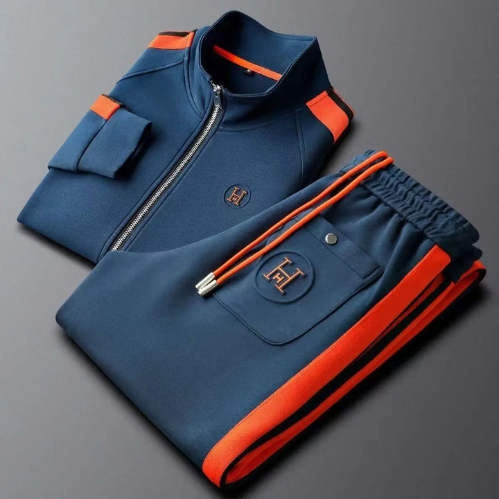Men's athletic 2-piece tracksuit: zip-up jacket & straight-leg pants. Ideal activewear or casual leisure.